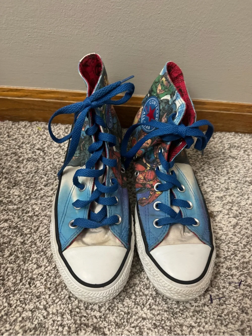 Men’s Converse High Top Sneaker - Blue Multicolor Marvel Superhero Print Size 5 - Picture 3 of 9